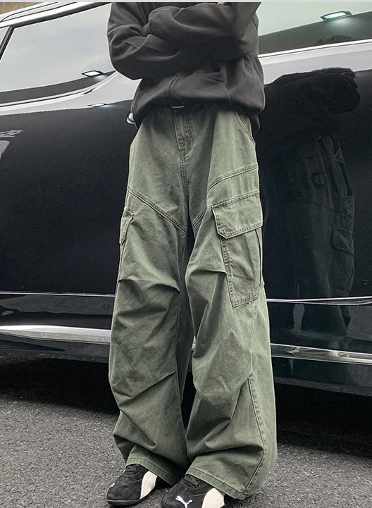 Spring Big Pocket Men's Cargo Pants Japanese Y2k Harajuku Loose Straight Wide Leg Trousers Baggy Pants Man Hip Hop Sweatpants