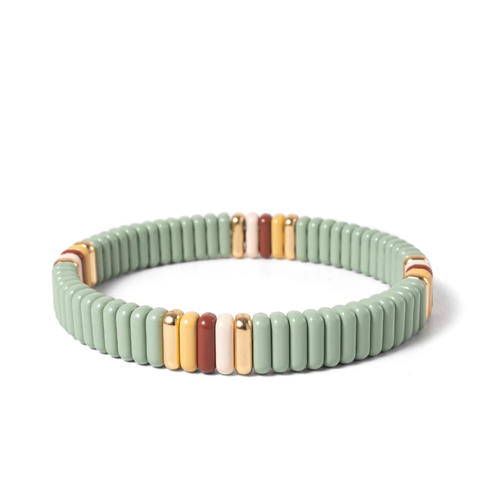 2024 New Design Elatic Rainbow Bracelets For Women 2X8MM Rectangle Beads Bracelets Bohemian Metal Bangle Colorful Jewelry