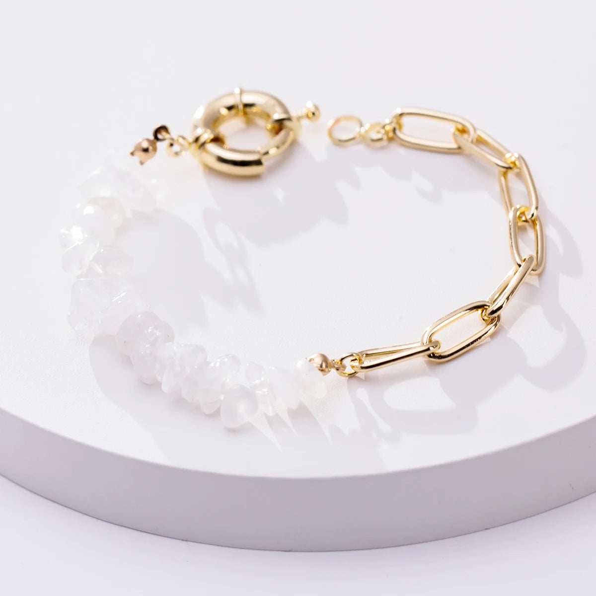 Women Fashion Half Stainless Steel Chain Half Purple Natural Crushed Stone Bracelet HD127