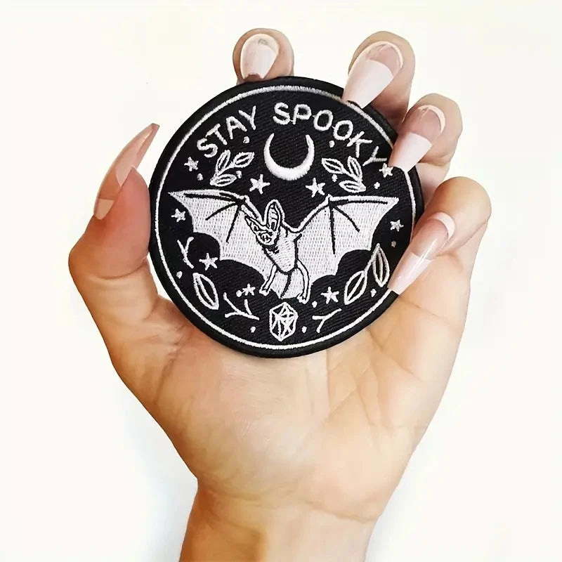 1PC Stay Spooky Halloween Embroidered Patch Iron On Bat Morale Inspiring Badge DIY Gift For Clothes Cap Bag Jacket Trucker Hat