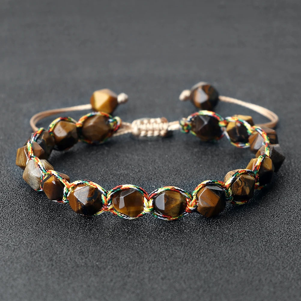 Women Healing Energy Bracelet 8mm Natural Gemstone Beads Irregular Shaped Cut Surface Beads Bracelet Charm Couples Jewelry Gifts