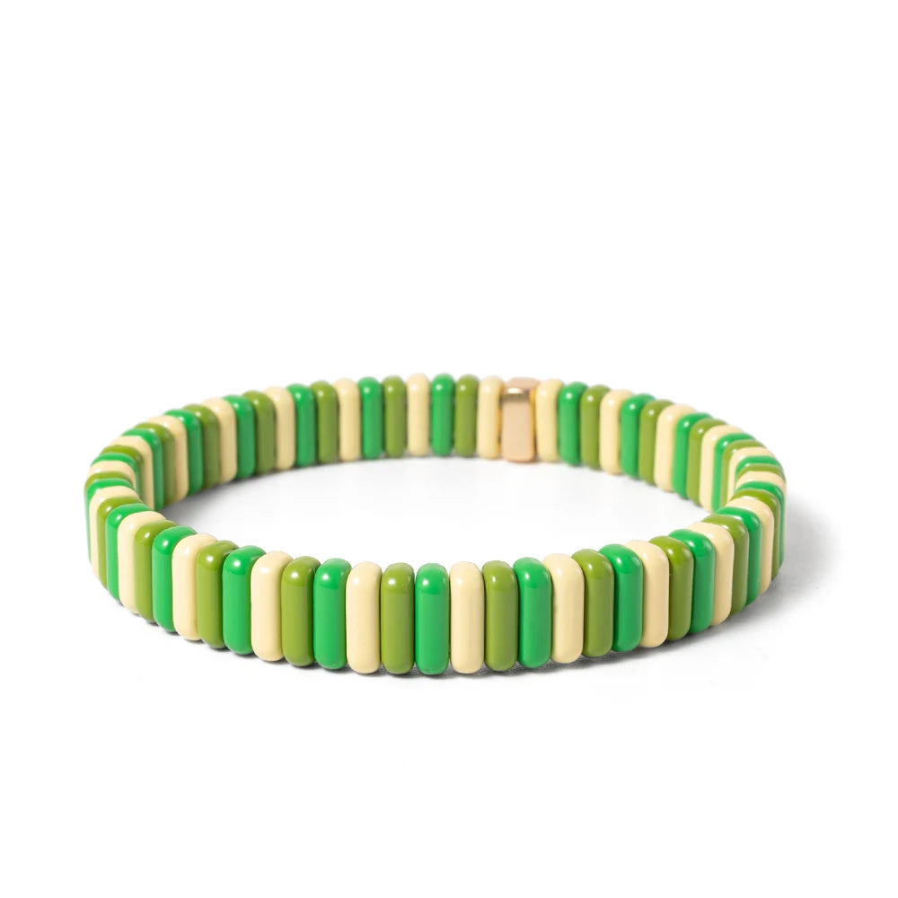 2024 New Design Elatic Rainbow Bracelets For Women 2X8MM Rectangle Beads Bracelets Bohemian Metal Bangle Colorful Jewelry