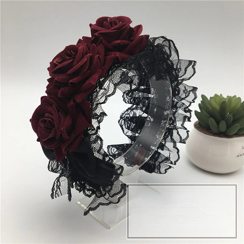 Original Dark Goth Velvet Rose Cross Headband Lolita Headdress Halloween Ornaments Hair Band Hair Accessories For Girls Women