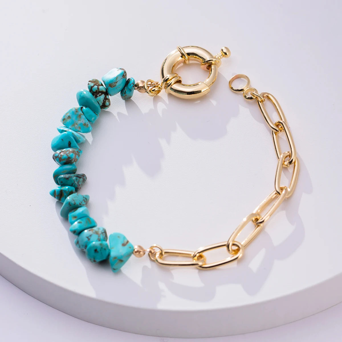 Women Fashion Half Stainless Steel Chain Half Purple Natural Crushed Stone Bracelet HD127