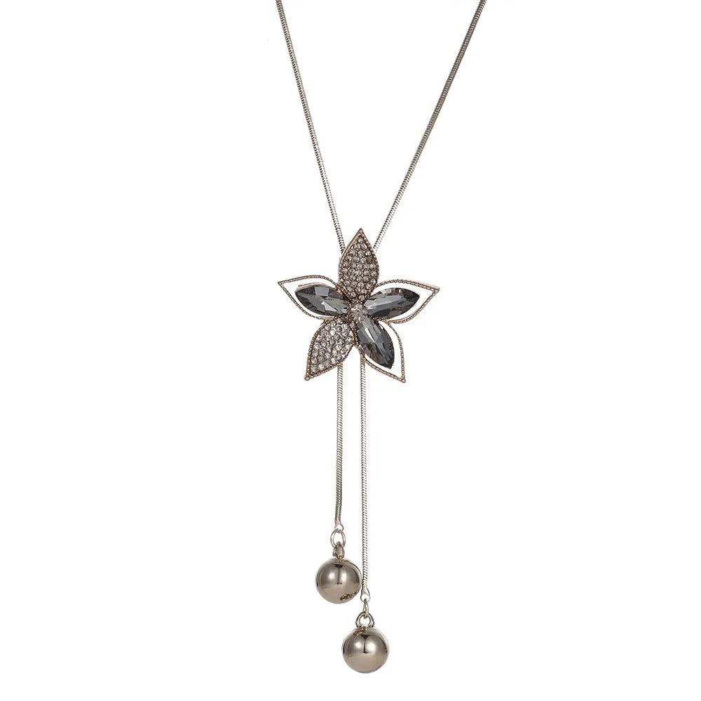 2024 Flower Long Necklaces for Women Fashion Crystal Choker Collier Femme Statement Necklaces&Pendants Accessories