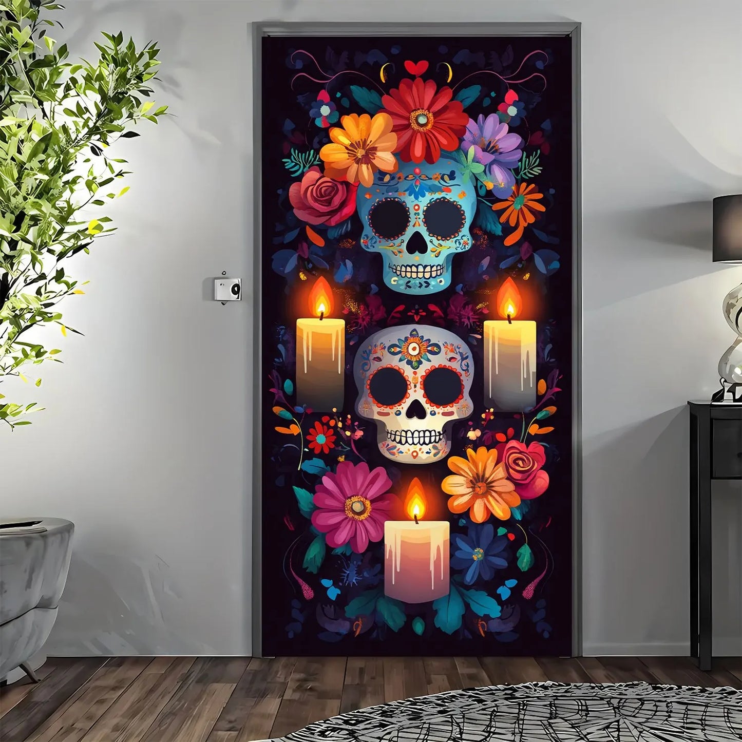 2D FLAT banner background cloth banner party decoration 1 polyester skull curtain flag, suitable for Halloween Day of the Dead