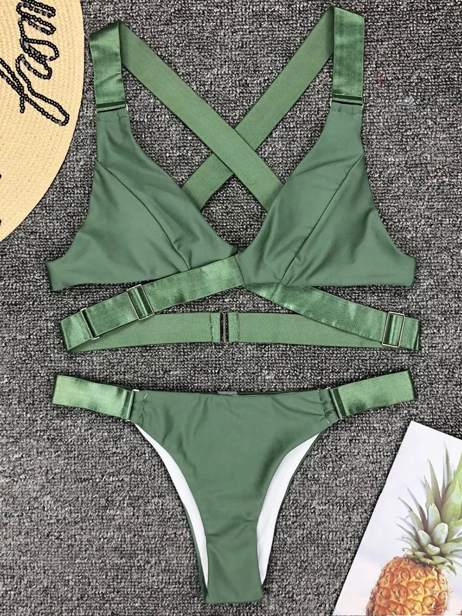 Sexy Adjustable Buckle Bandage Vevlet Bikini 2025 Women Swimsuit Female Bikinis Swimwear Two Pieces Bikini set Bathing Suit Swim