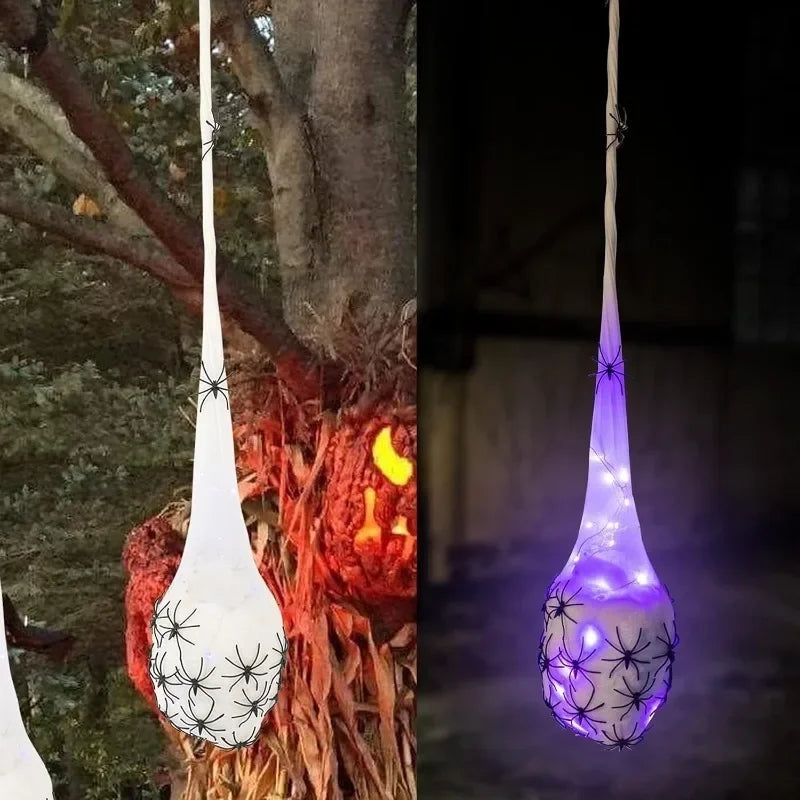 Halloween Glowing Spider Egg for Porch Lawn Wall Hanging Light-up Web Prop Creepy Spooky Party Outdoor Halloween Decoration