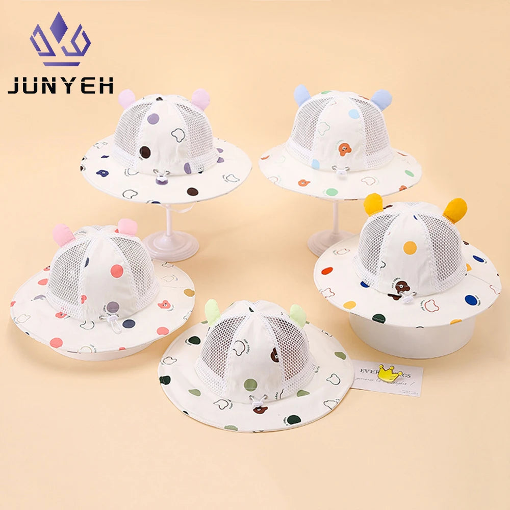 Baby Fisherman Hat Cartoon Bear Mesh Summer Bucket Hats Sun Protection Windproof Boys Girls Caps For Kids 2-6 Years