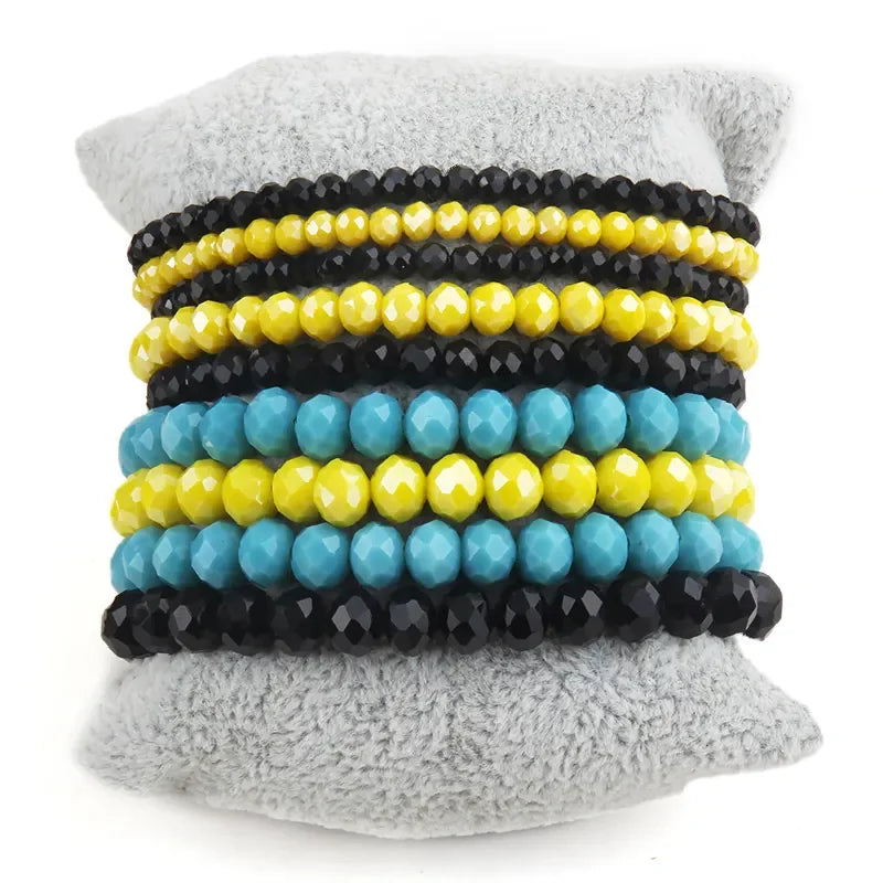Fashion Designer Beaded Bracelet Set 9pc Glass Crystal Multi Stack Bracelets Set For Women Jewelry