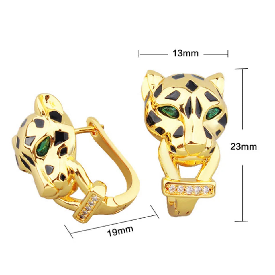 Zlxgirl Green Eye Jet leopard pendant with Earrings Jewelry Set AAA micro pave cubic zircon copper necklace sets fashion jewelry