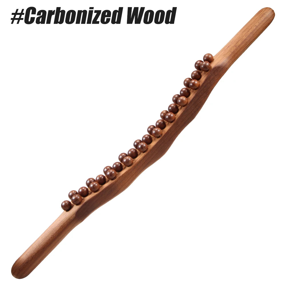 Guasha Wood Stick Tool Wood Therapy Massage Tool for Body Shaping,31 Beads Back Massage Roller Stick,Lymphatic Drainage Massager