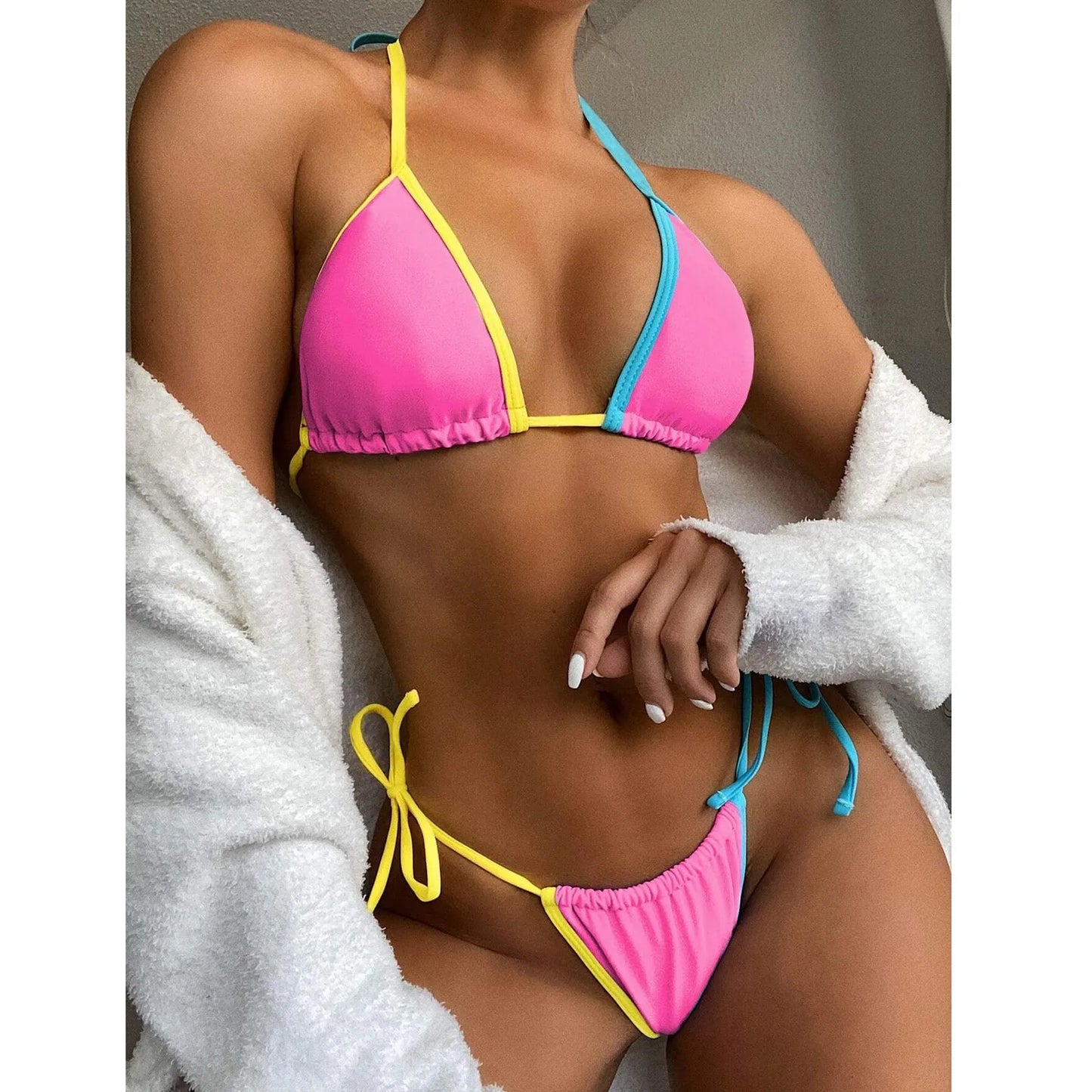 Brazilian Swimsuit Push-Up Bra Swimwear Side Bandage Bikini Women Swimwears Tankinis Set Front Ruched G String Thong Swimsuit