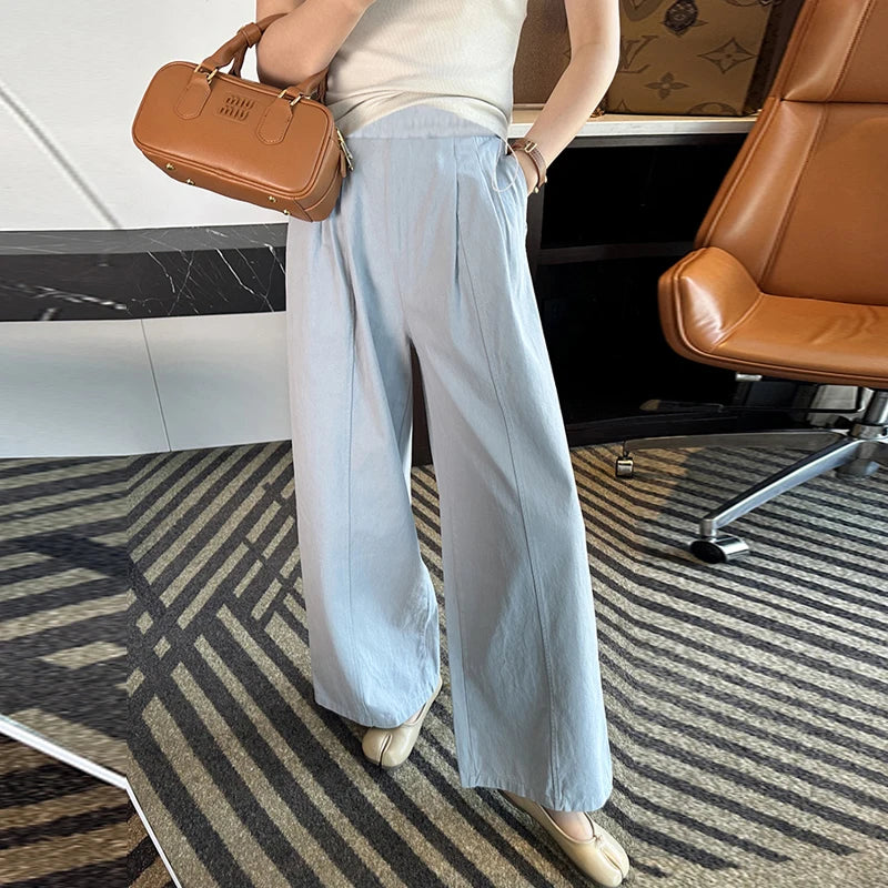 Summer Pregnant Woman Washed Cotton Trousers High Waist Ankle-length Plus Size Maternity Casual Pants Wide Legs Pregnancy Pants