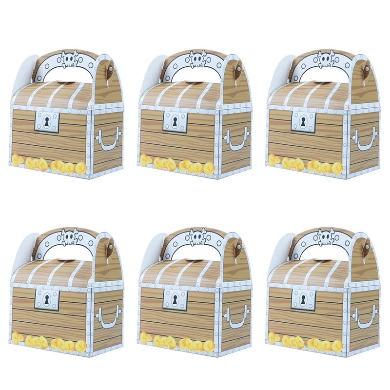 6/12pc Pirate Treasure Boxes Candy Goodie Box kids Halloween Party Favor DIY Treasure Gift Box Pirate Theme Birthday Party decor