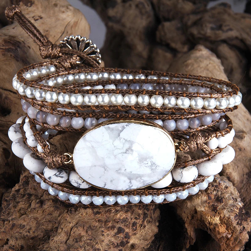 Fashion Bohemian Jewelry Bracelet Mixed Natural Stones Charm Wrap Handma Bracelets Women Festival Gift