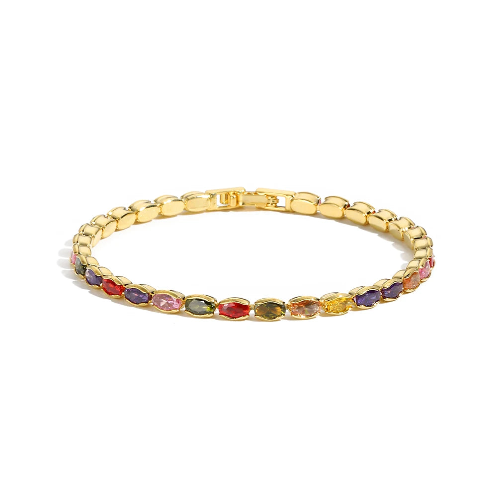 2022 New Rainbow Crystal Tennis Bracelets For Women Bracelet Set 18K Gold Silver Colorful Zirconia Femme Bridal Wedding Jewelry