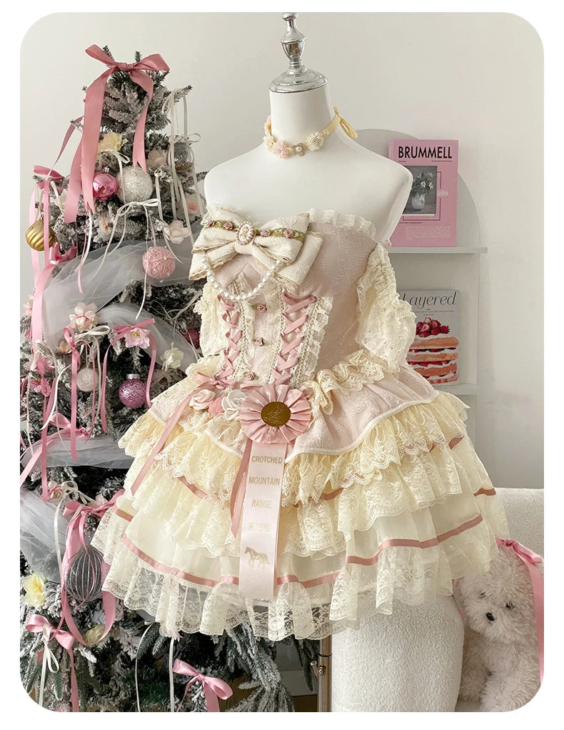 Original Romantic Atmosphere Cute Girls Skirt Sets 2025 Spring and Summer Sweet Lolita Tube Top Slim Top and Skirt 2-piece Set