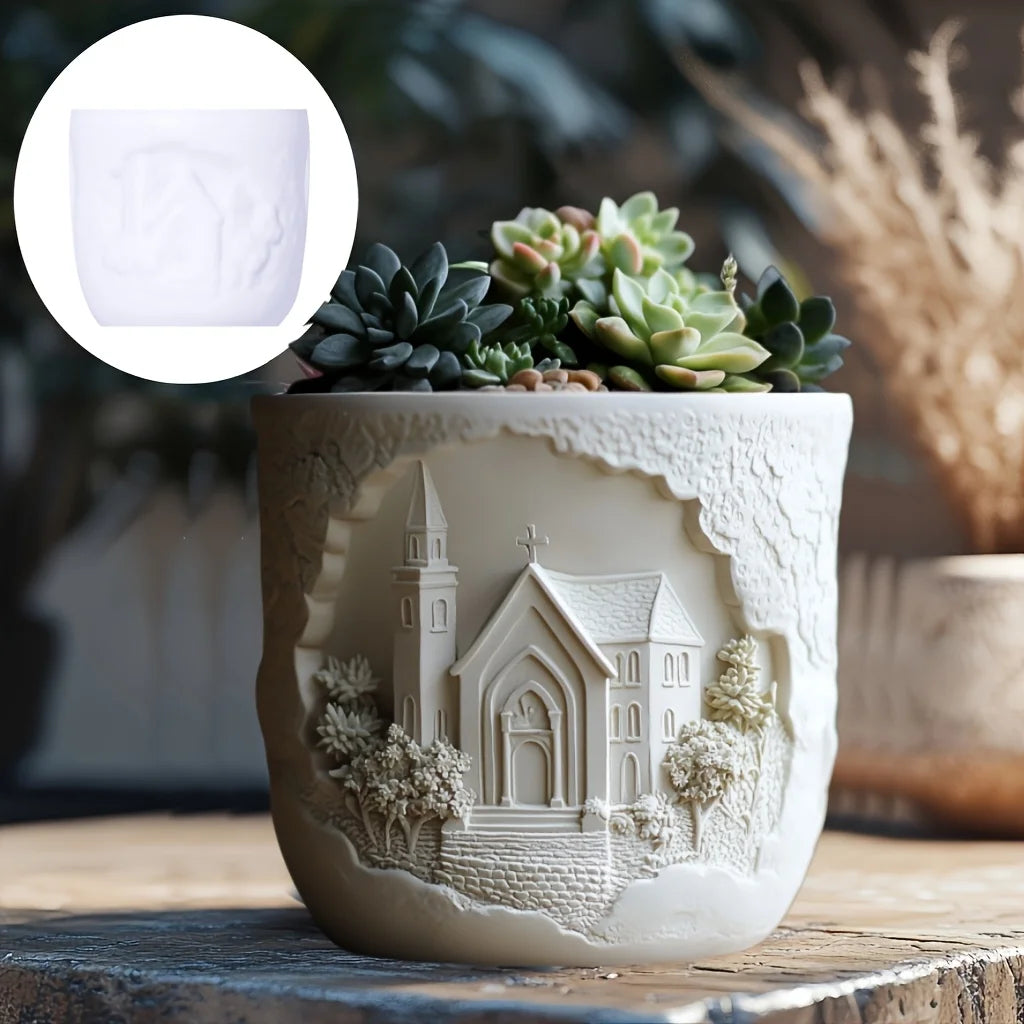 Windmill Town Succulent Plant Pot Silicone Mold Windmill Town House Relief Flower Pot Resin Mold Dream house storage box molds