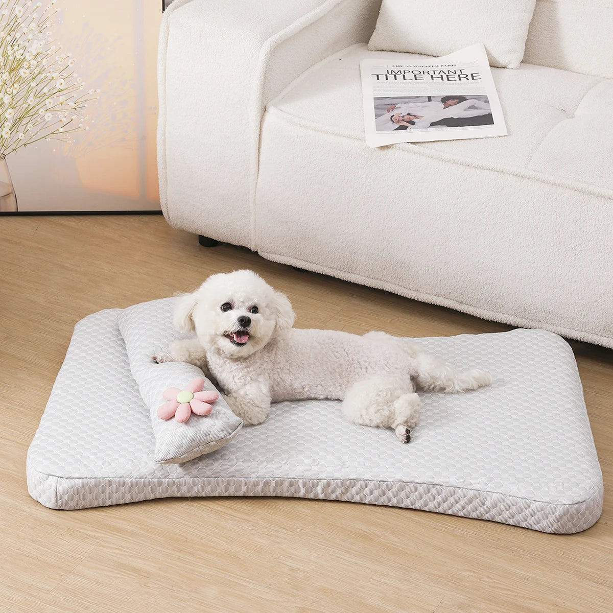 Summer Cooling Dog Bed for Large Dog Cushion Ice Silk Fabric Cat Bed Flower Pet Pillow Detachable Dog Mattress Pink Cute Pet Bed