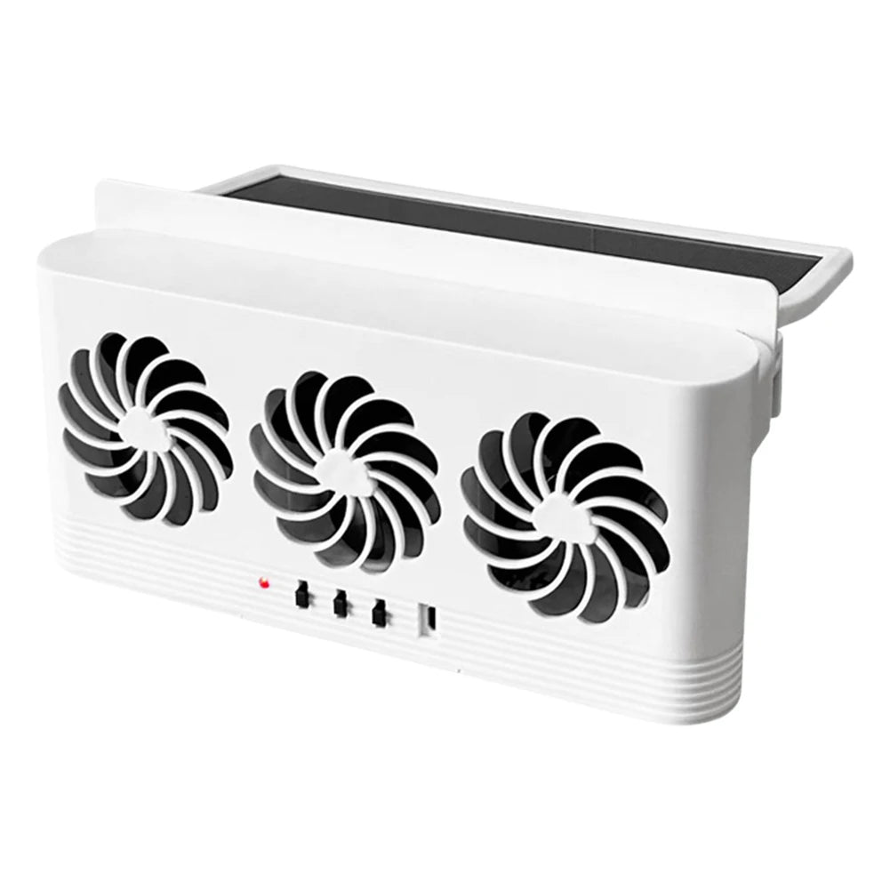 Solar Powered Car Radiator Cooling Fan with 3 Air Outlets Car Window Air Vent Fan USB Powered Auto Ventilation Fan for All Cars