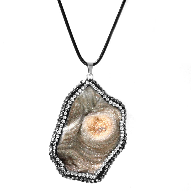 Micro Inlay Rainbow Sun Agate Galaxy Necklace for Women Ladies Irregular Rough Stone Pendant Reiki Healing Crystal Jewelry