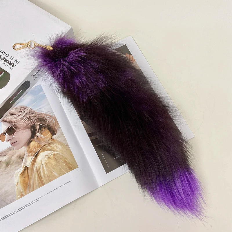 Naturally Fashion Fox Tail Keychain Wolf Tail Fur Tassel Bag Tag Black And Brown Charm Keyring Pom Pom Holder Strap Chain Gifts