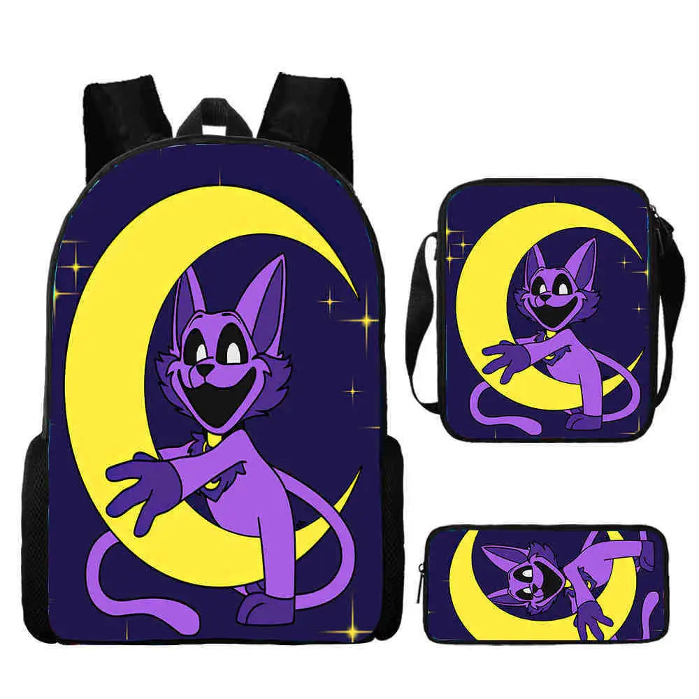3pcs Set Smiling 3D Critters School Backpack with Pencil Bag Shoulder Bags Large Capacity Cartoon Amine Game Child Backpack