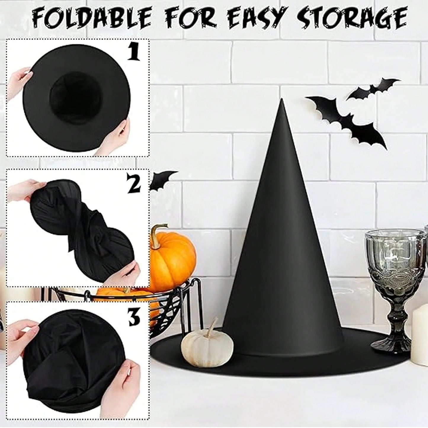 2 Pack Halloween Black Witches Hat Witch Hats Hanging Witch Hats with Hanging Rope for Halloween Party Decorations