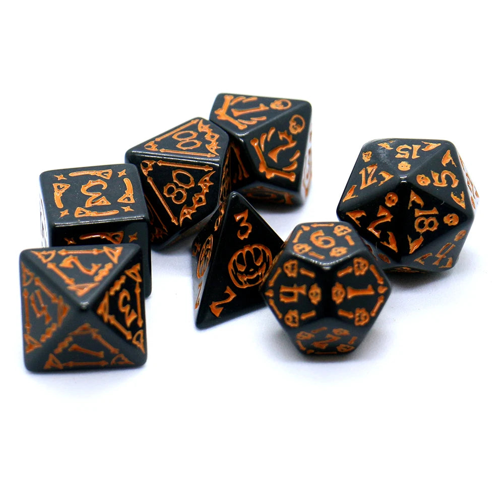 7pcs Set Relief Halloween Pattern Board Game Dice Set, DND Game Dice