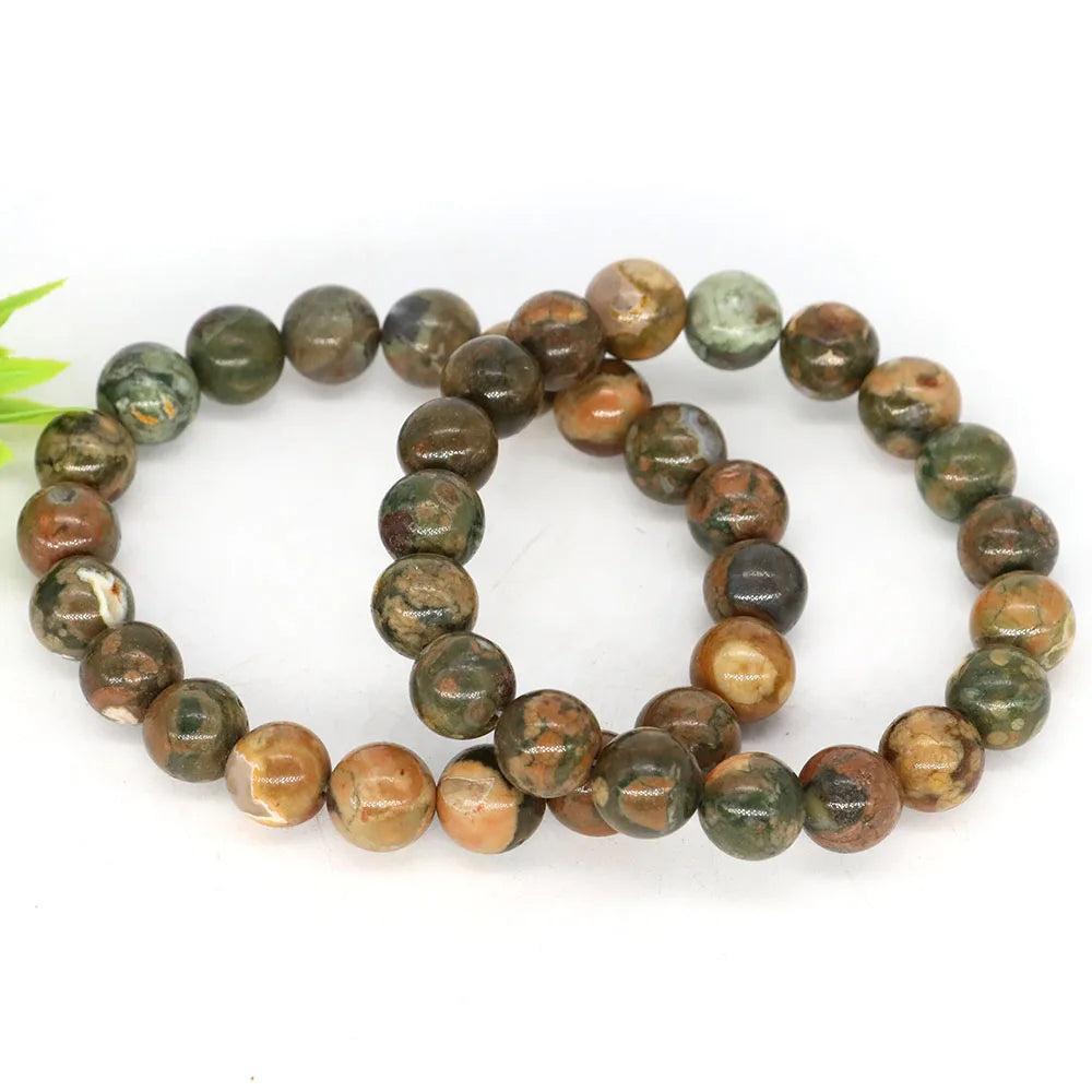 Women Men Bracelet Natural Rainforest Jasper Crystal Round Beads Wrist Chain Chakra Healing Energy Stretch Charm Strand Jewelry