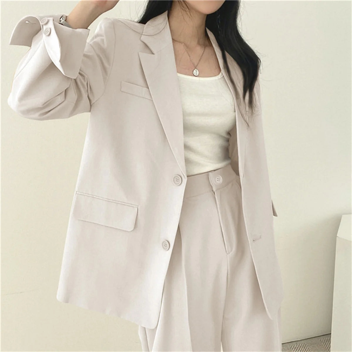 2025 Autumn New Women's Clothing Suit Jacket Casual Pants Set Wide Leg Suit Pants Elegant Office Lady Business Suit Set Blazers