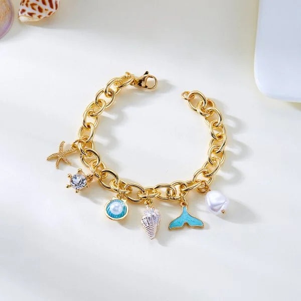 Bohemian Conch Starfish Shells Beaded Bracelets for Women Girls Boho Style Shell Beaded Beach Bangles Jewelry Gift Adjustable
