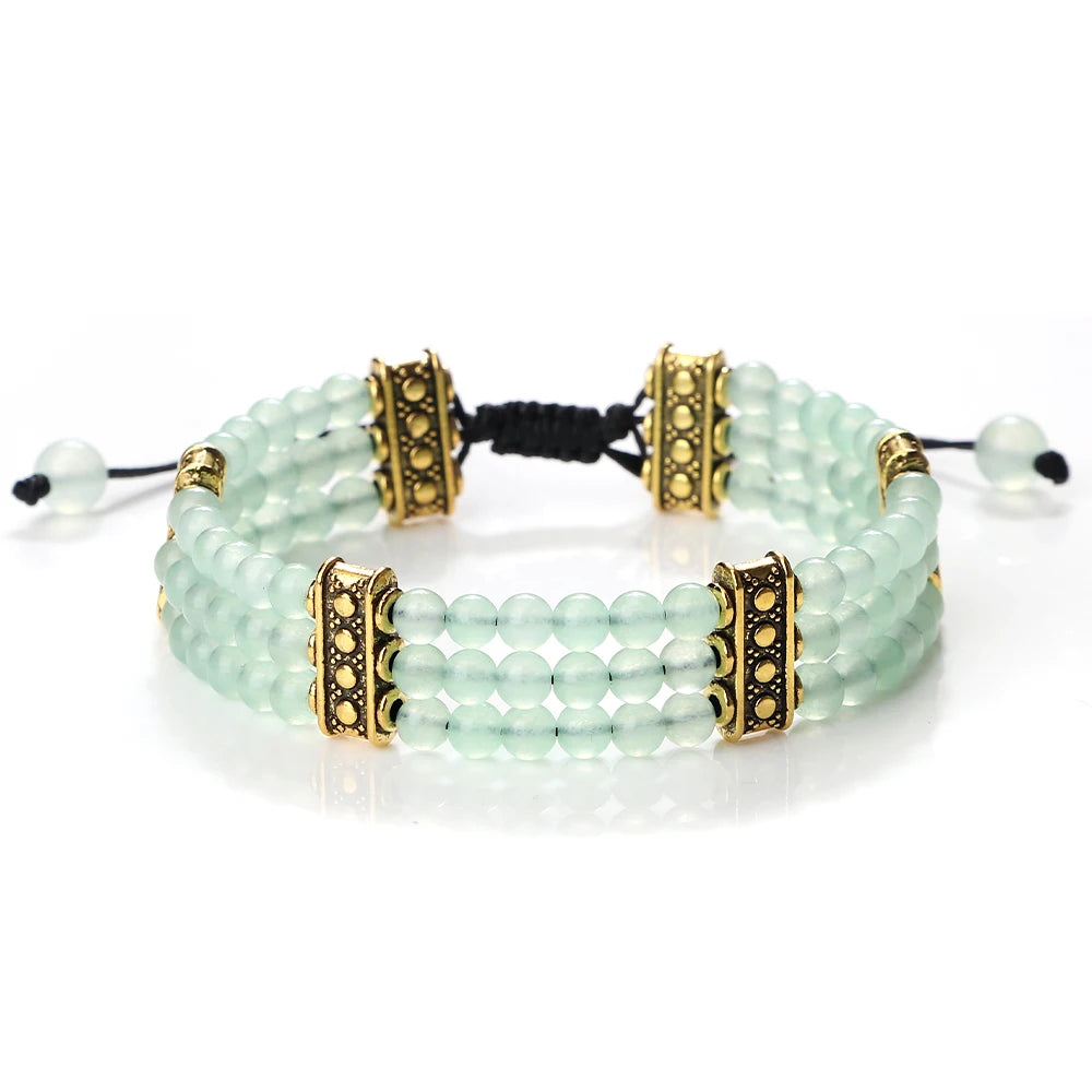 Natural Stone Beads Bracelet 4mm Malachite Black Lava Yoga Energy Hot Couple For Women Men Jewelry Braided Rope Knot Bangle Gift