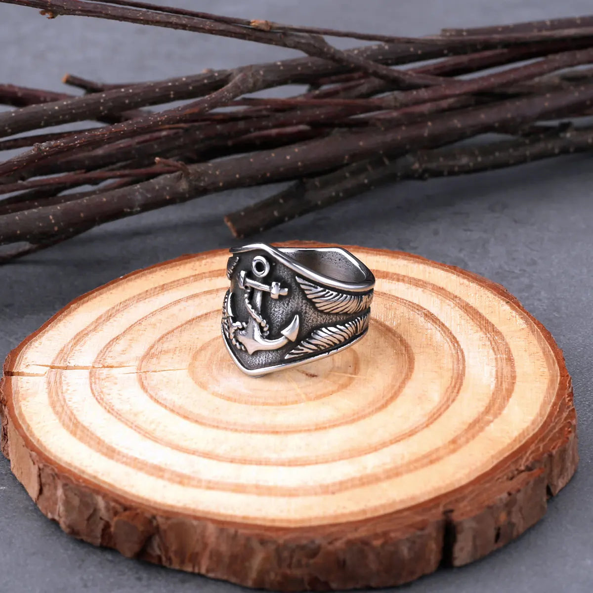 316L Stainless Steel Viking Ship Anchor Ring Men's Boat Rudder Hip Hop Biker Ring Nordic Amulet Jewelry As Gift Dropshipping