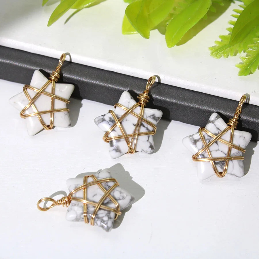 20Pcs Natural Stone Crystal Star Pendant Hand Wired Wrap Gemstone Charm for DIY Necklace Jewelry Making Christmas Gift accessory