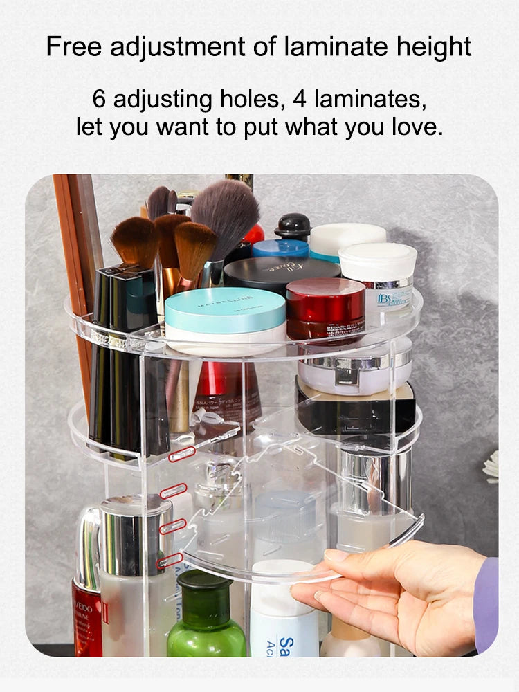 360 Degree Rotating Cosmetic Storage Rack Adjustable Layer Cosmetic Storage Rack With Slot Top Rotating Skincare Device