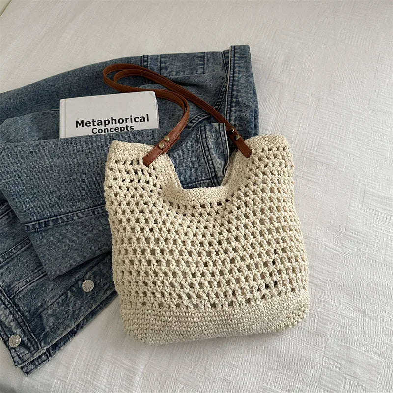 Large Capacity Weaving Shoulder Bags For Women Daily Used/Vacation, Casual Tote Straw Beach Bag, Handbags For Shopping/Commuter