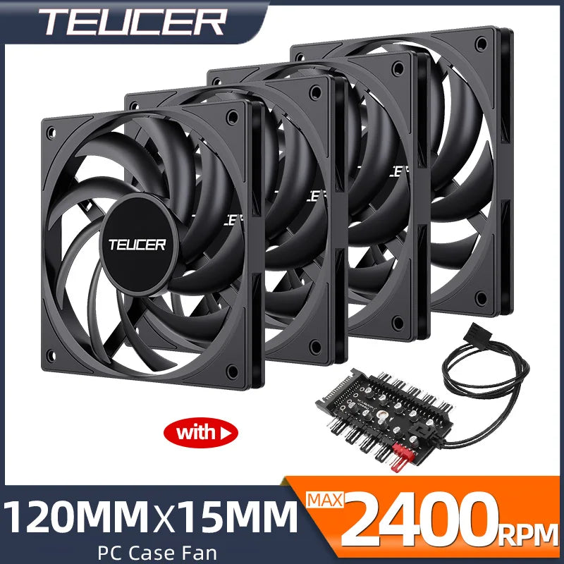 Teucer UT-12015 Ultrathin 15mm Thinckness 12cm Chassis Fan 12V/4Pin PWM FBD Bearing PC Case Cooling Ventilator 1-10pcs with Hub