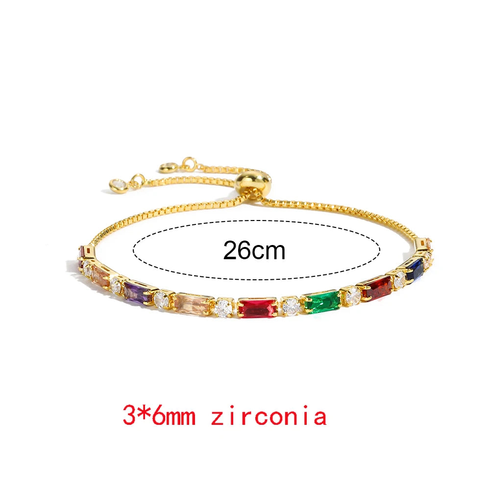 Luxury Rainbow Adjustable Multicolor Tennis Bracelets For Women Ladies Wedding Colorful Zircon Charm Bracelet Hand Chain Jewelry