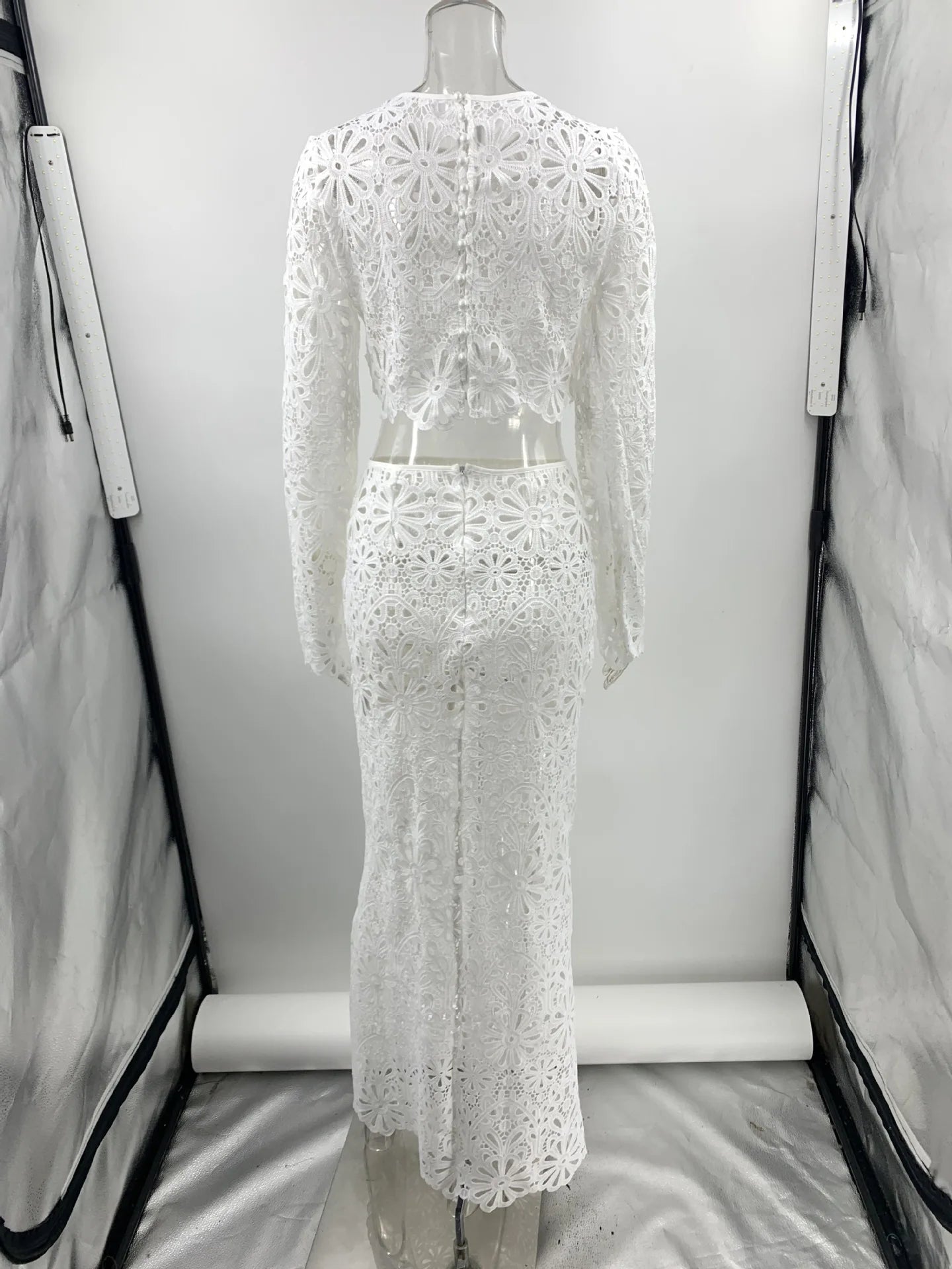 White Elegant Embroidery Hollow Out Beach Dresses Set Sexy See Though Crop Tops Long Skirts Women Sets Summer Women Outfits