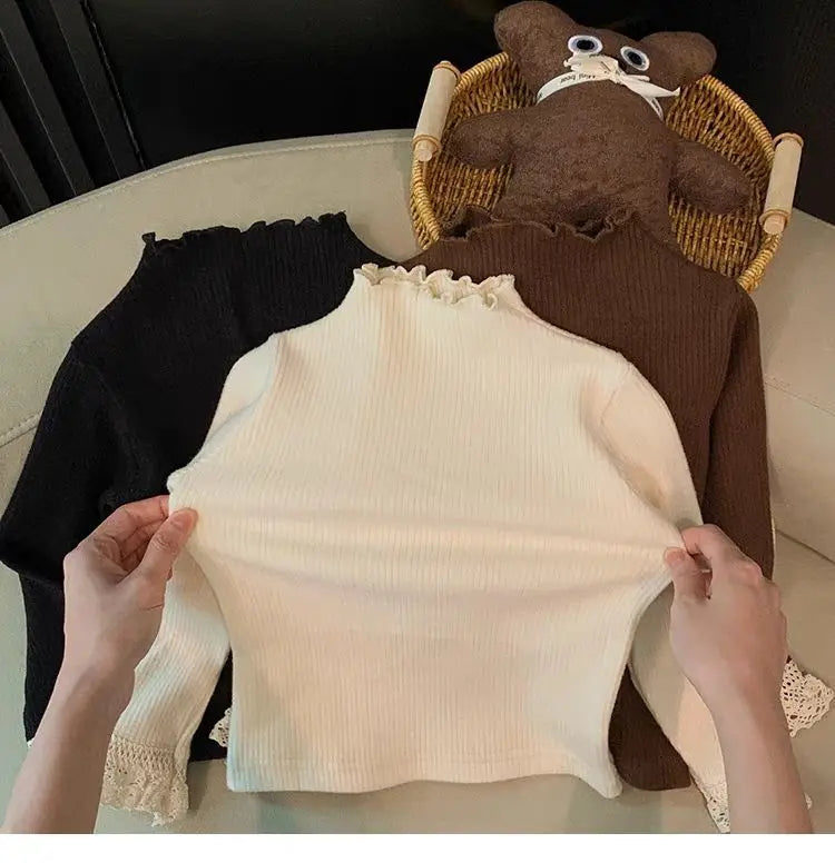 Girls Shirt 2025 Spring and Autumn New Baby Lace T-shirt Kids Top Children's Clothing