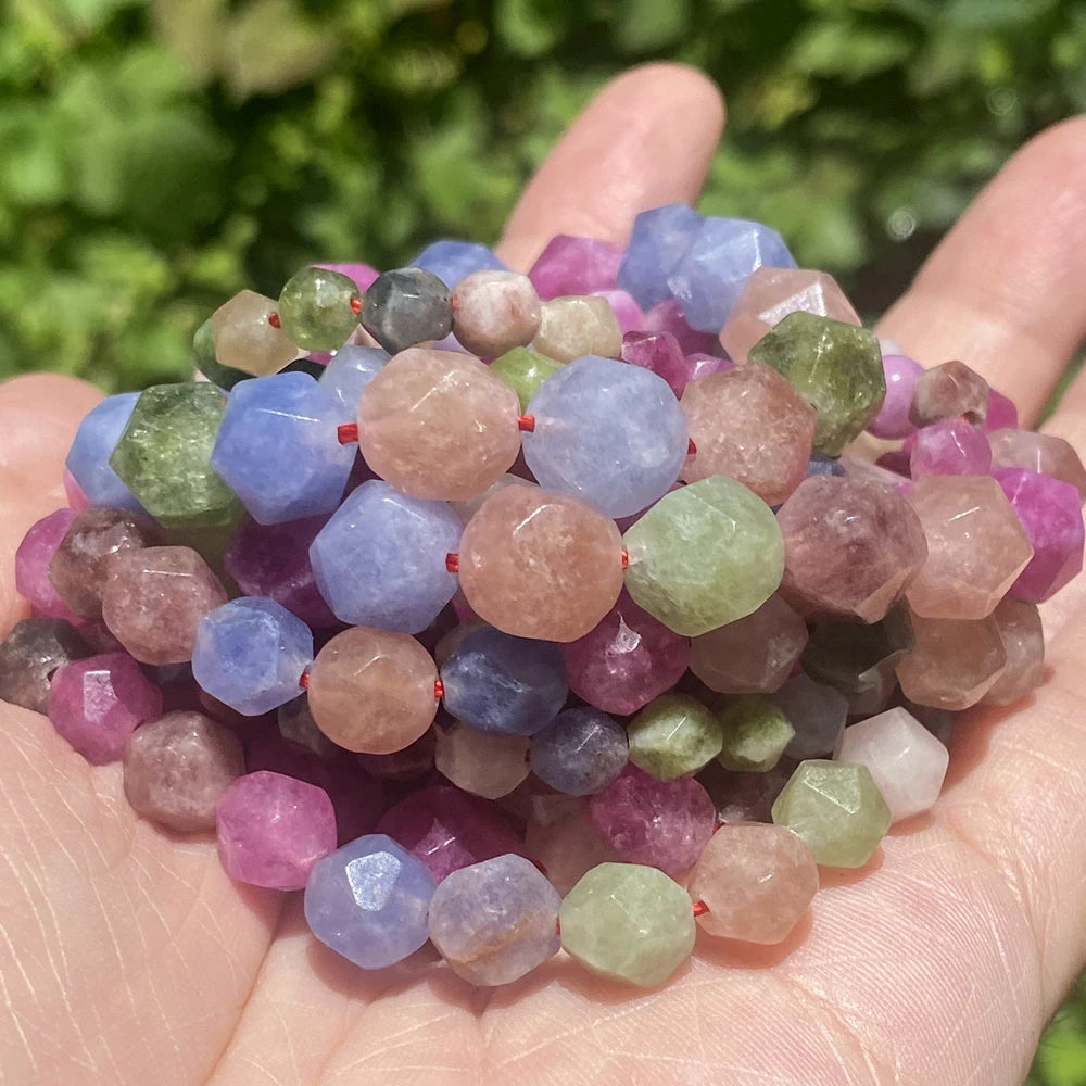 6-10mm Natural Faceted Colorful Tourmaline Loose Beads for Jewelry Making DIY Bracelet Necklace Accessories