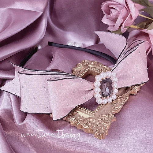 Sweet Cute Hairbands Japanese Style Lolita Headwear Rhinestone Pearl Polka Dot Bownot Headdress Tiaras for Girl Accessories