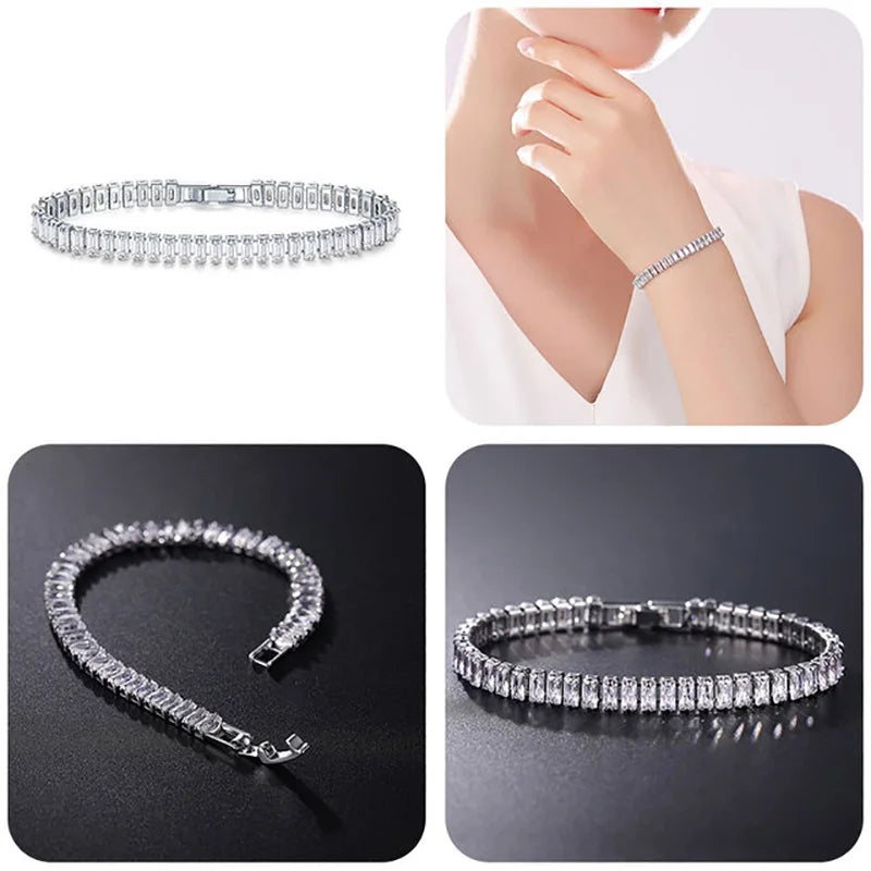 Rainbow Crystal Tennis Bracelets for Women Kpop Silver Color Friend Gifts Colorful Zirconia Bangle Chain on Hand Jewelry H167-M