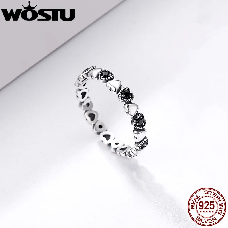 WOSTU European 925 Sterling Silver Simple Rings For Women Wedding Engagement Heart Rings With Zircon Original Female Jewelry