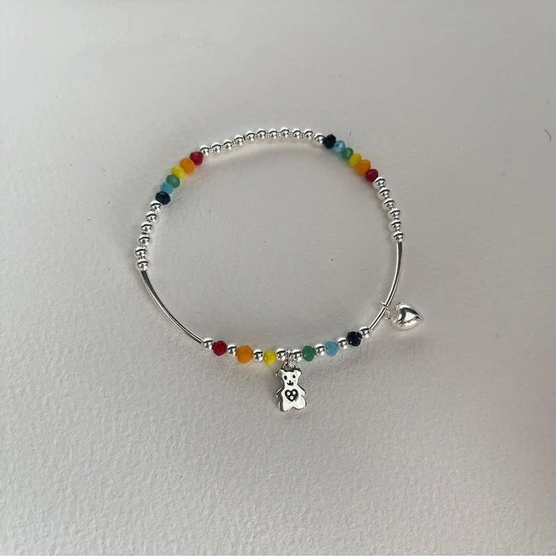 Rainbow Bear Love Beaded Pendants Bracelet for Women Y2K Elegant Trendy Handmade Bead Chain Party Jewelry Gifts