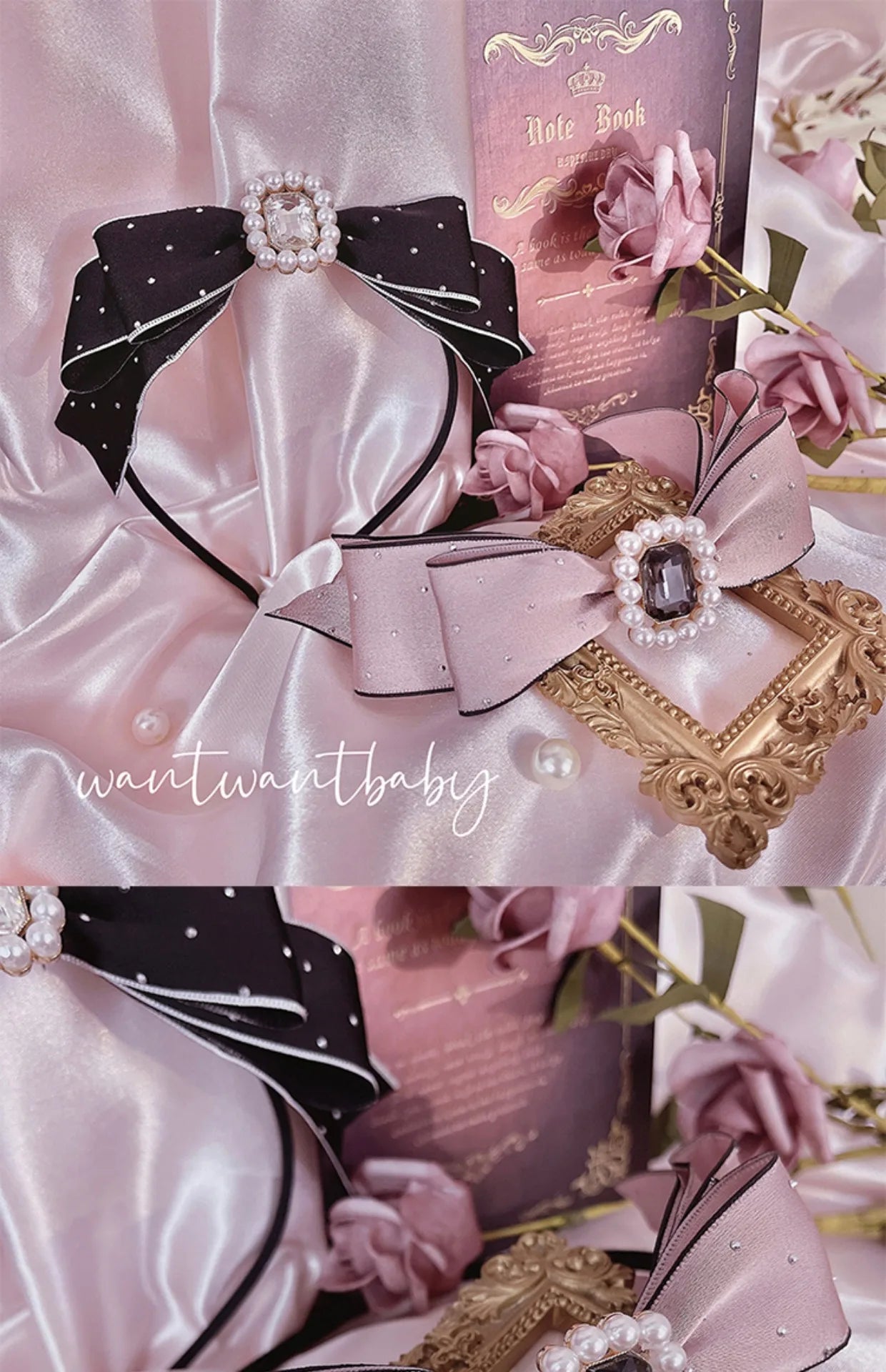 Sweet Cute Hairbands Japanese Style Lolita Headwear Rhinestone Pearl Polka Dot Bownot Headdress Tiaras for Girl Accessories