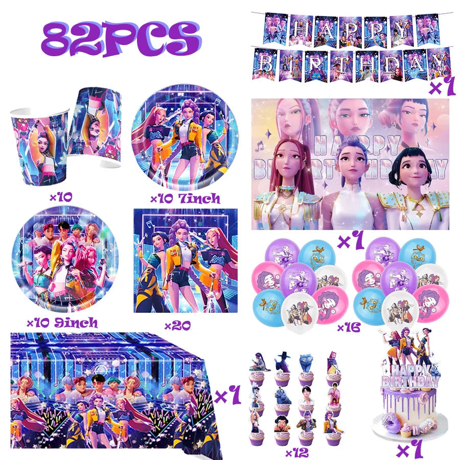 K-Ppop Demon Hunter Party Favor Disposable Tableware Set Backdrop Banner Slap Bracelets Baby shower Birthday Christmas Gift