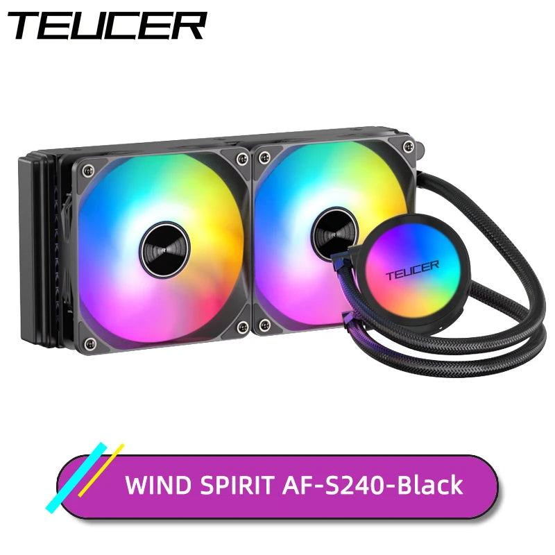 TEUCER AF S240 Water Cooled Cooling Radiator Colorful Lighting Water Cooling Head 12CM Fan For LGA 2011 17XX 1200 115X AM4 AM5